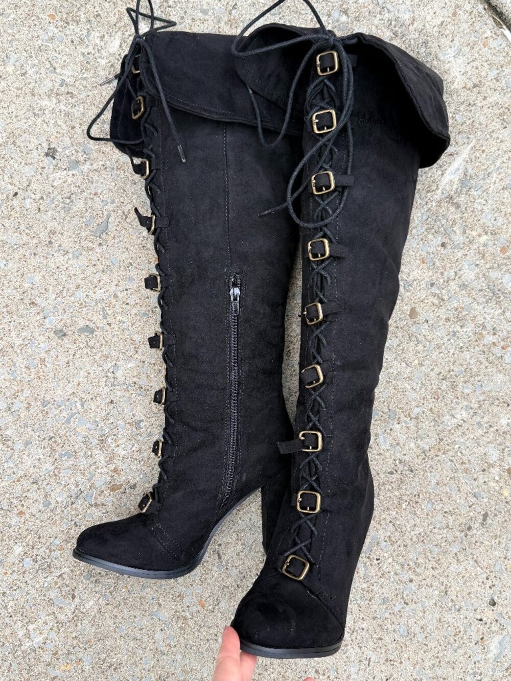 Josie Size 8 Black over the knee Lace Up Buckle Boots Y2K Moto Goth 4318